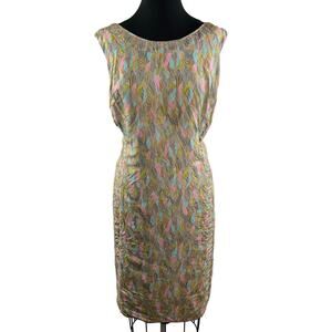 VINTAGE Miss Isabel Multicolor Midi Shift Dress Chevron Boat Neck Sleeveless